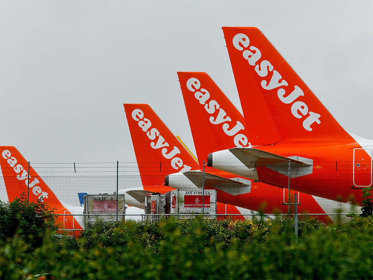 Easyjet share price: a row of grounded easyJet aircraft