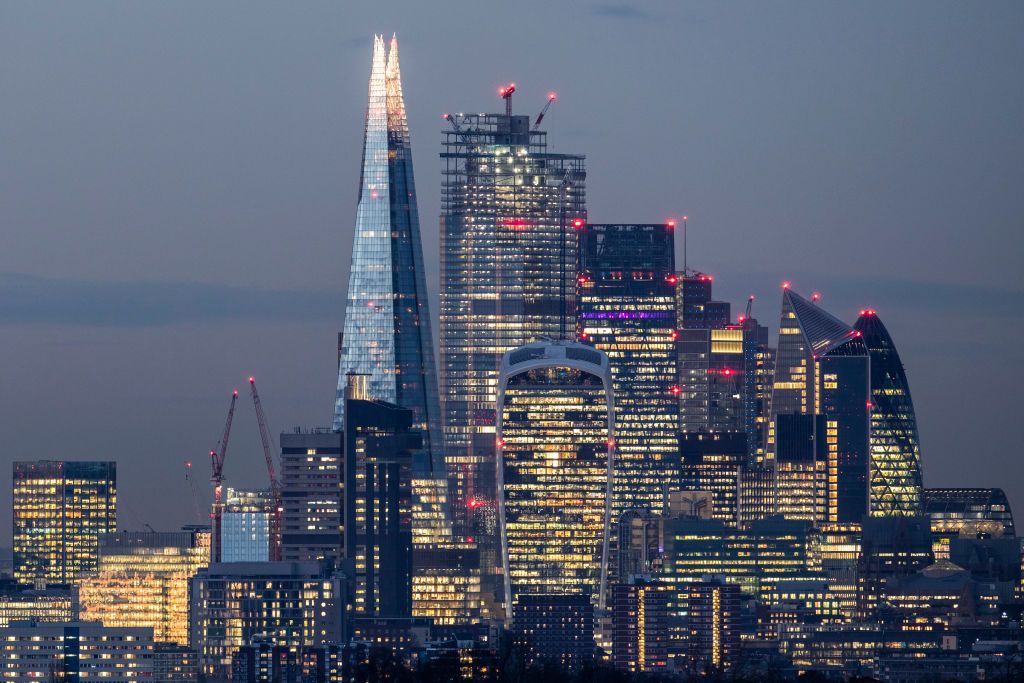 A nighttime picture of the CIty of London skyline