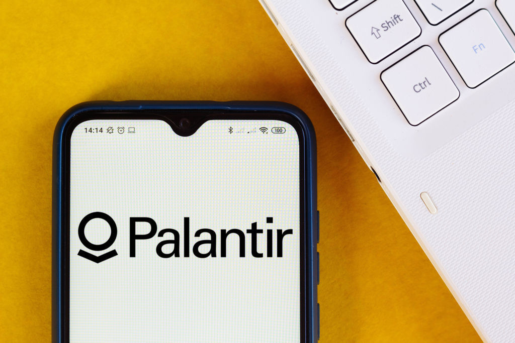 Palantir share price: the Palantir logo on a mobile screen