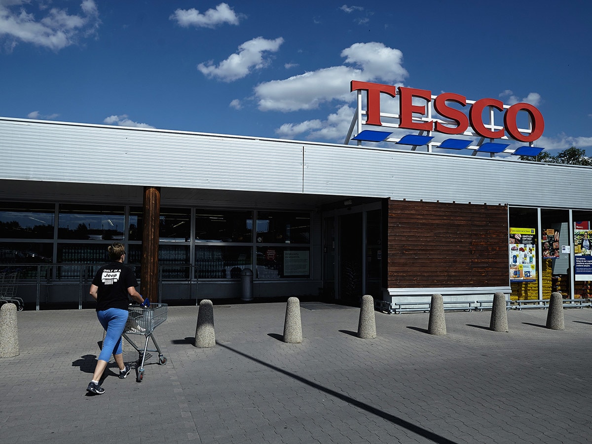 Tesco share price: blue skies above a branch of Tesco, the UK's leading supermarket by market share.