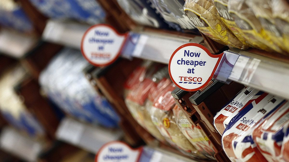 Tesco share price: A ticket advertises cheaper prices in a branch of Tesco, the UK's largest supermarket chain.