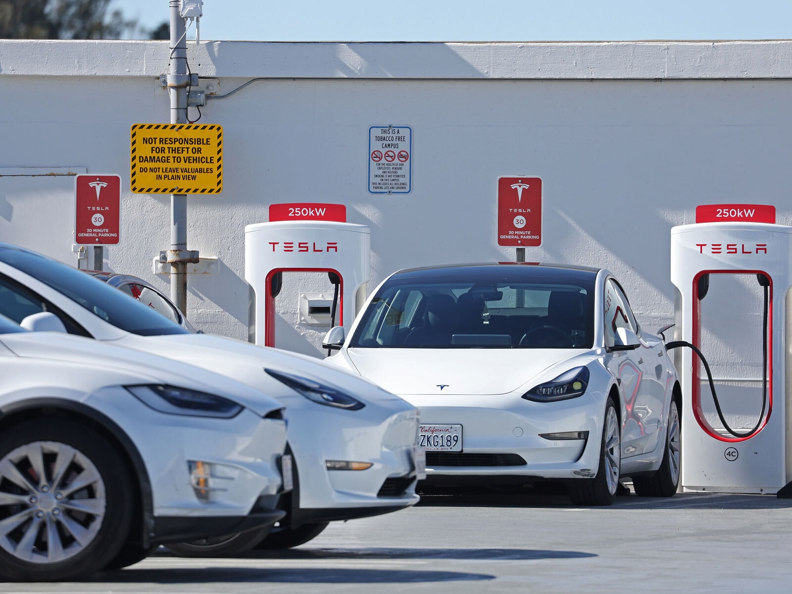 Tesla EV at a recharging station
