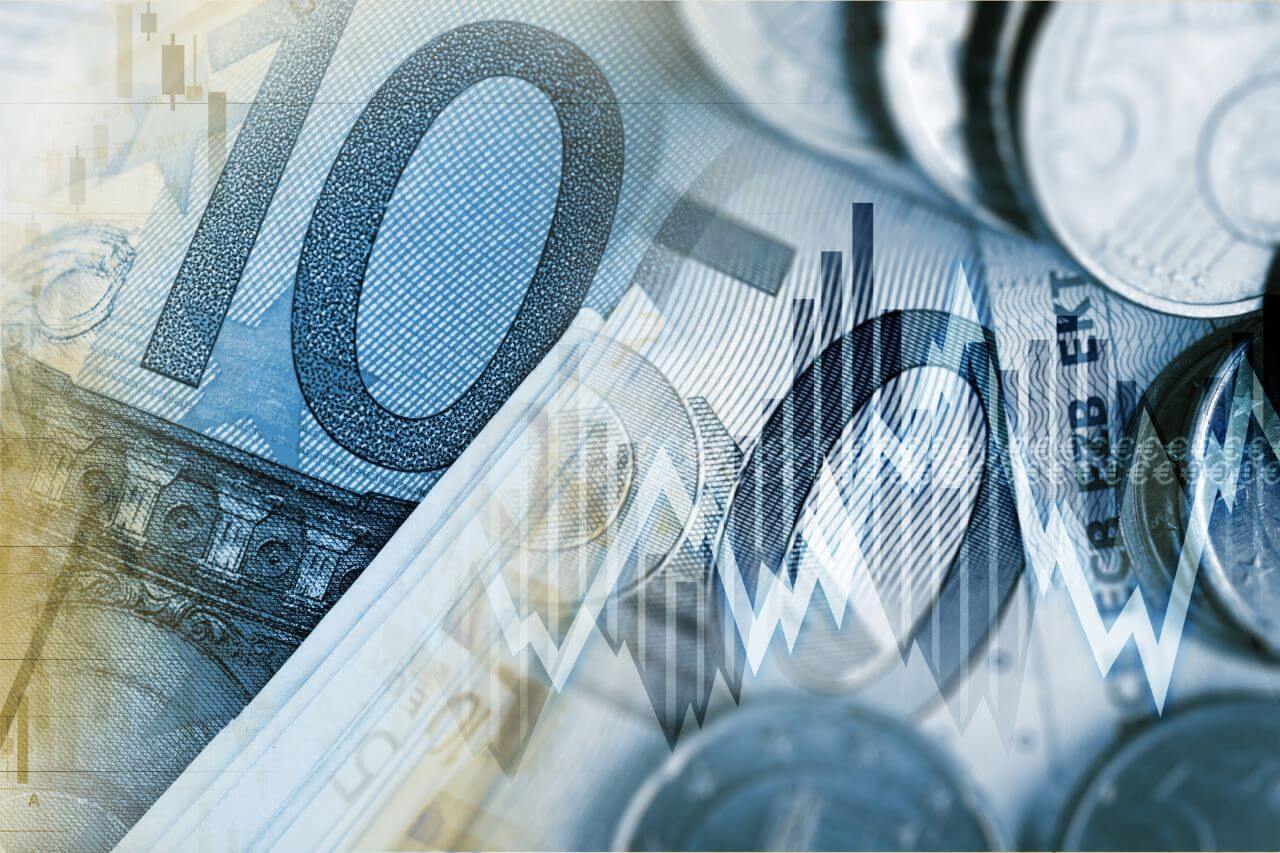 Koncepcja Euro Money Trader. Koncepcyjna grafika finansowa waluty europejskiej.