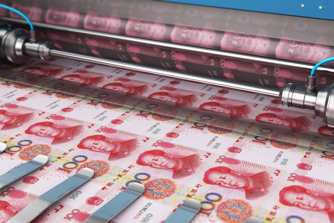 Drukowanie banknotów o nominale 100 juanów chińskich
