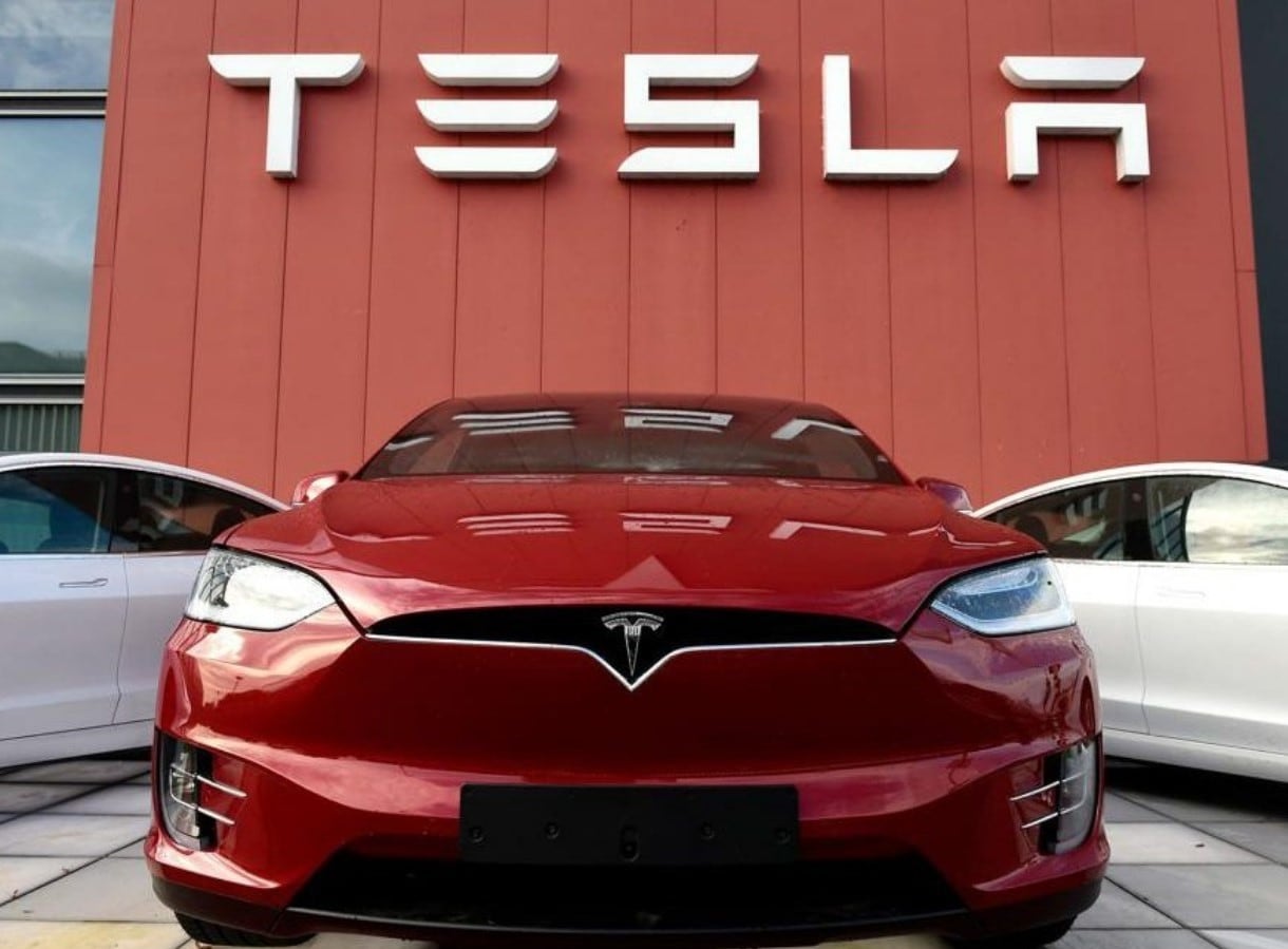 Tesla share price: one of Tesla's models on display