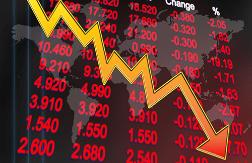 Chart with arrow showing markets falling